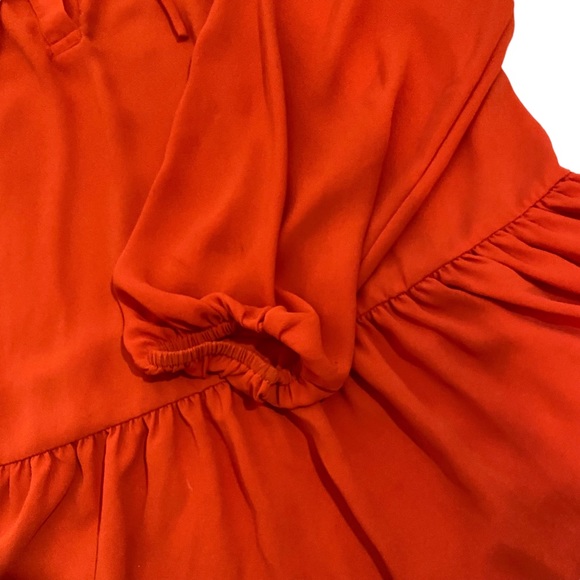 Loft Orange Red Tie Front Peasant Blouse With Ruffle Peplum Hem, Size Large - Picture 6 of 16